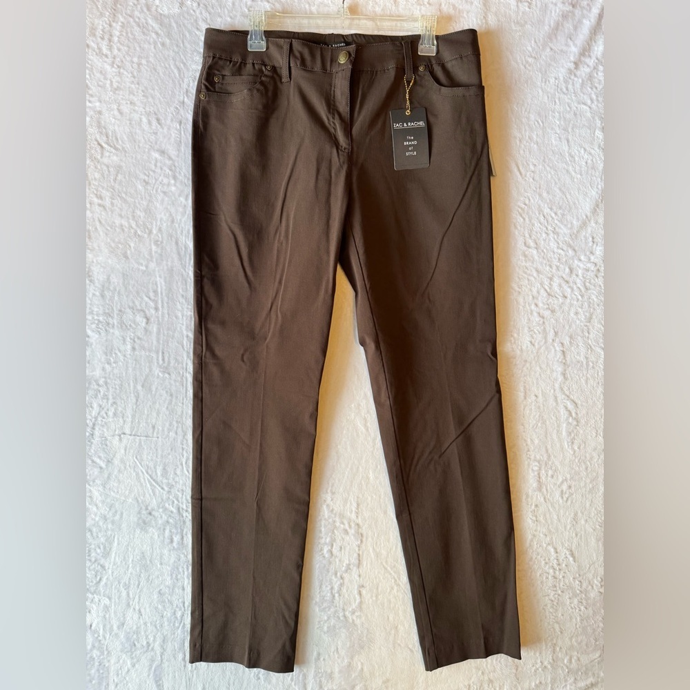Chocolate Brown Slim Leg Cigarette Pants Pockets Belt Loops Zac & Rachel Size 12